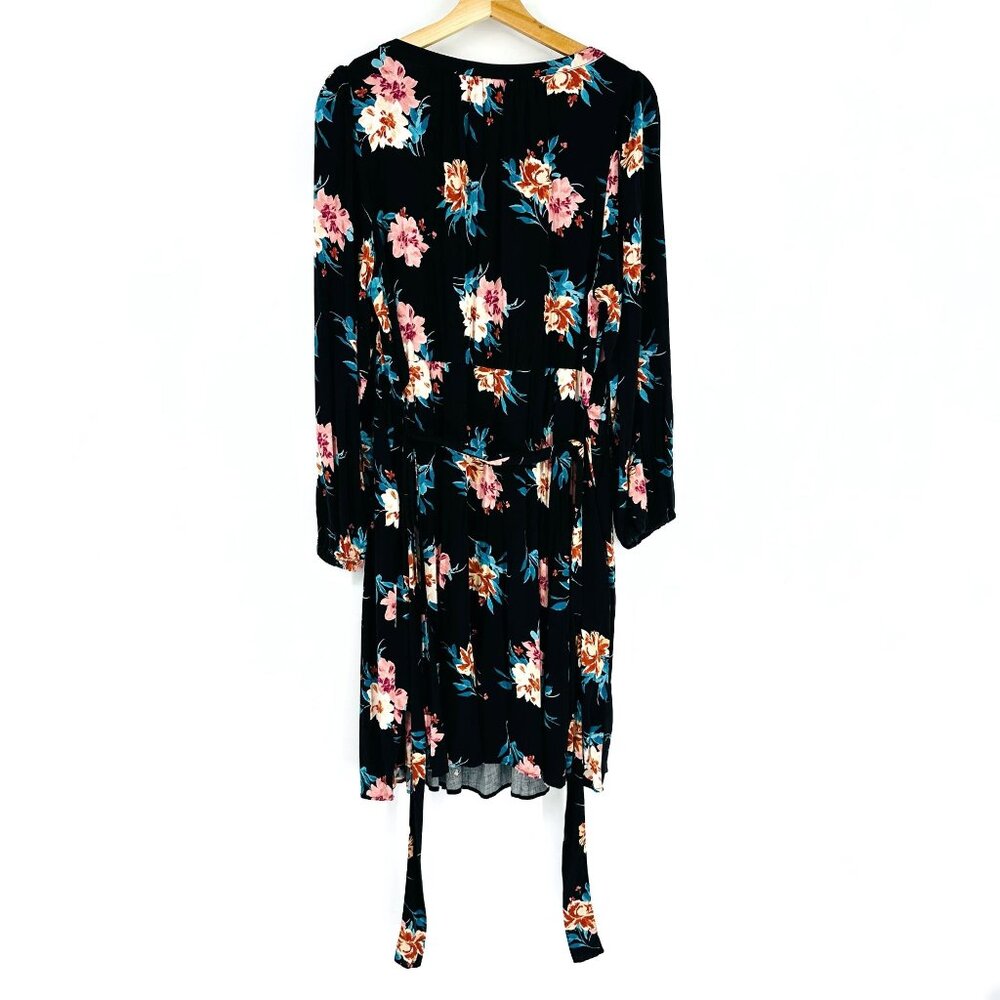 Torrid Black Multi Floral Mini Stretch Challis Tie Waist Pocket Dress Plus 1X - Picture 5 of 12